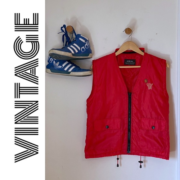 Vintage Other - Epic vintage zippered vest with basketball embroidery in vibrant red, unisex